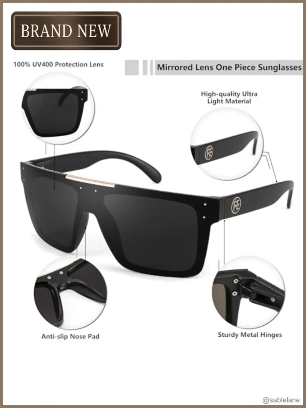 Polarized Sunglasses for Men Oversized Square Flat Top UV400 Protection Shield